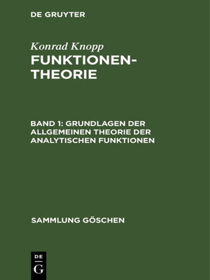 cover image of Grundlagen der allgemeinen Theorie der analytischen Funktionen